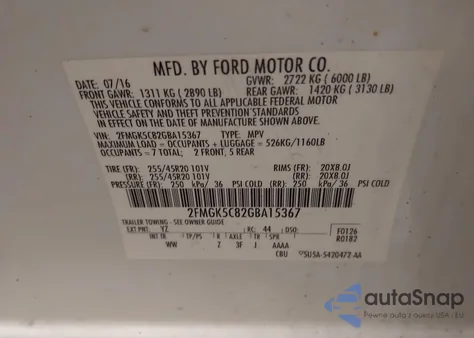 2016 Ford Flex Sel z USA, uszkodzony, nr VIN 2FMGK5C82GBA15367